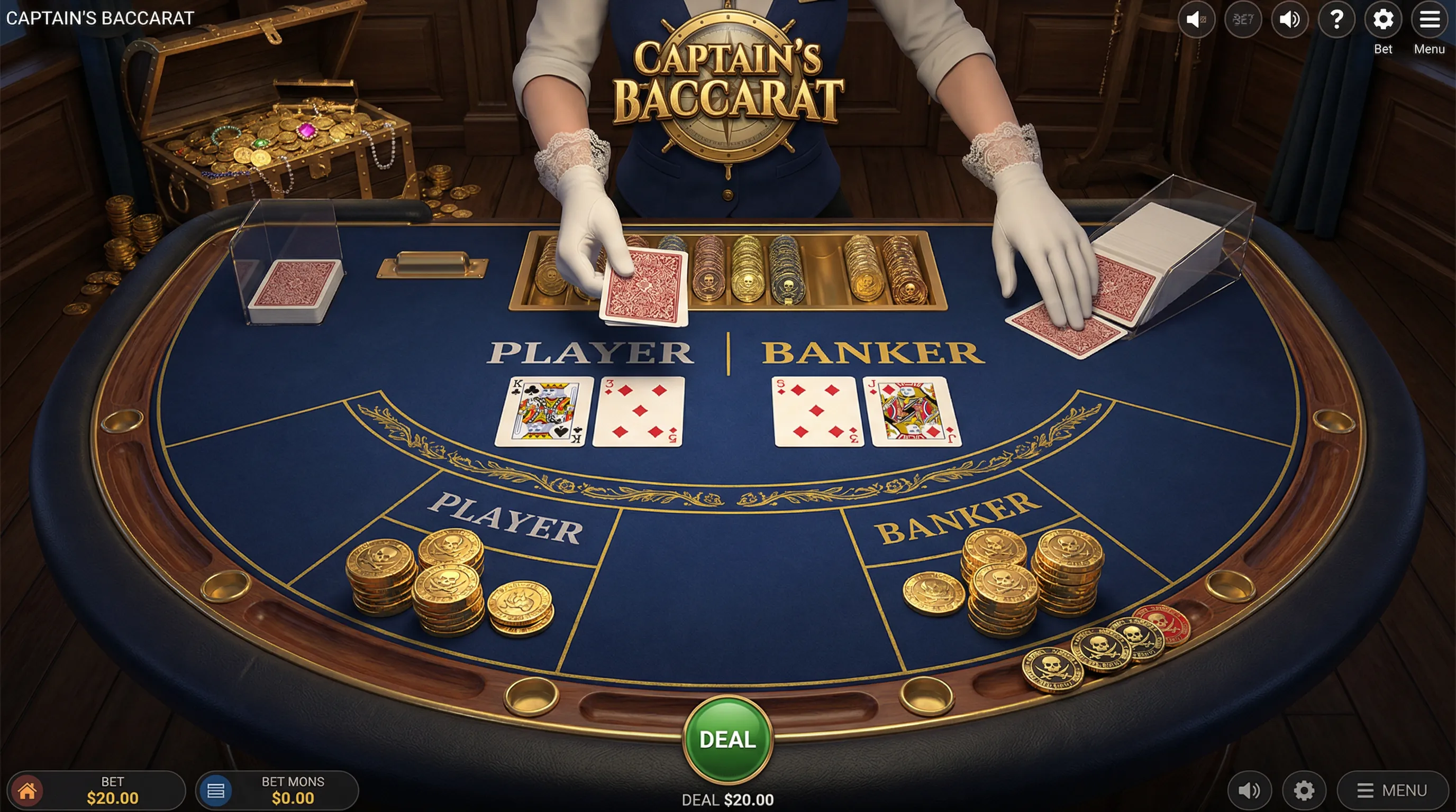 Mesa de Bacará Elegante com Tema Pirata no Cassino 15win